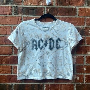 ACDC Womens Small XL Tie Dye Beige Crop Graphic Band Tee Short Sleeve